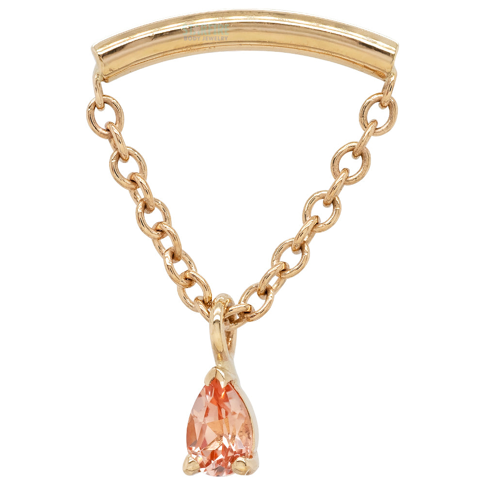 "Kendall Pear" Hidden Helix Threaded End in Gold with Chatham Champagne Sapphire