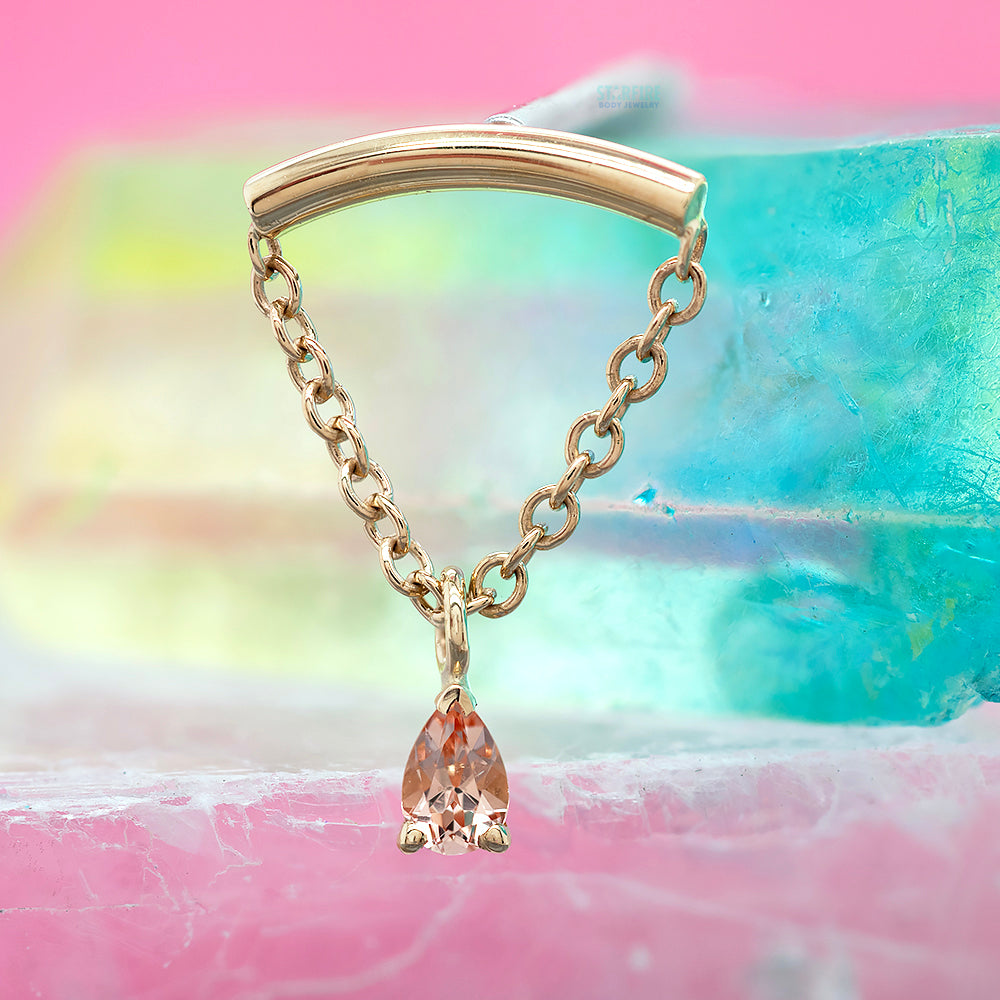 "Kendall Pear" Hidden Helix Threaded End in Gold with Chatham Champagne Sapphire