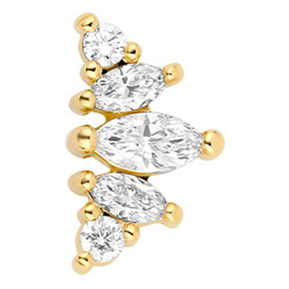 "Diadem" with Faceted Gems Threaded End in Yellow Gold