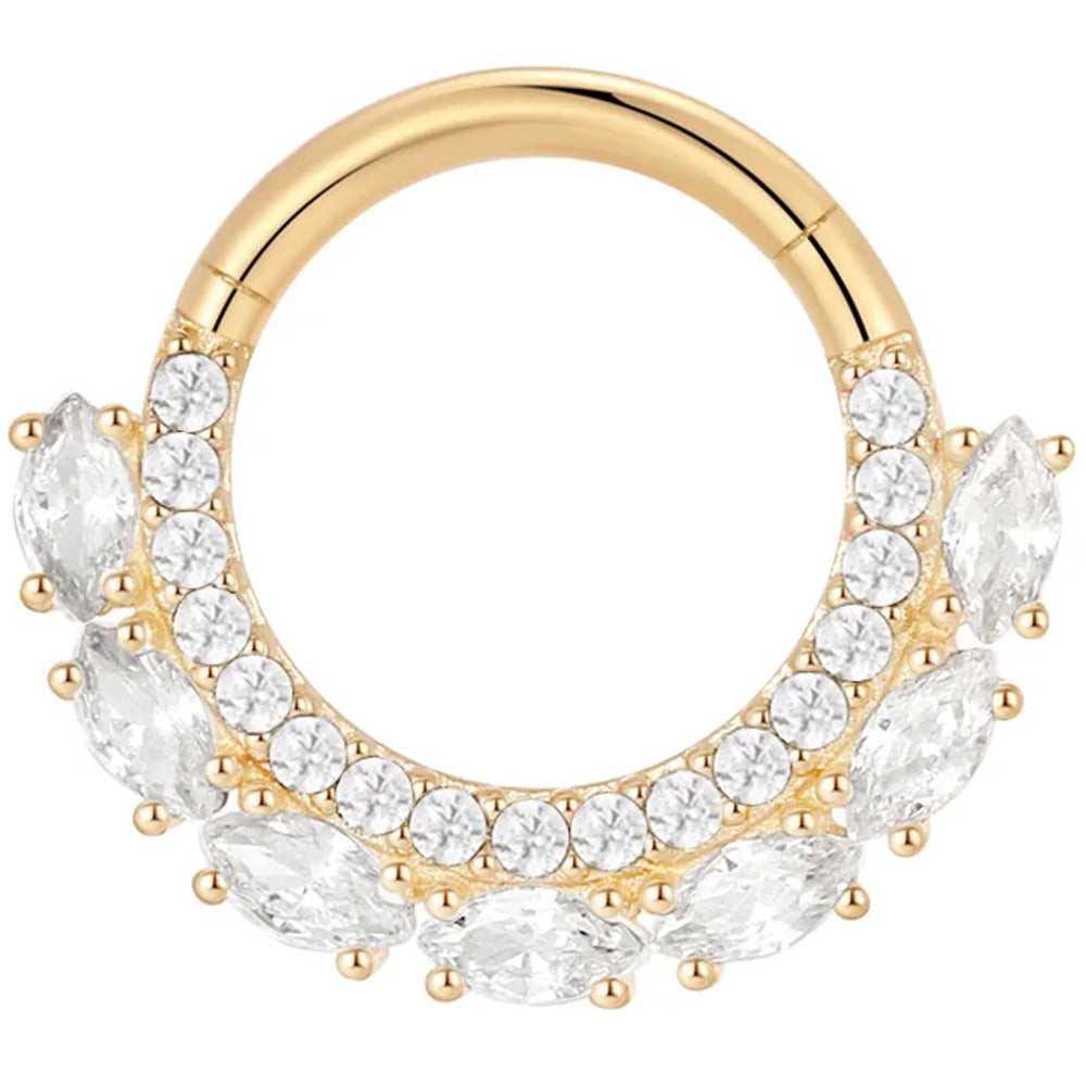 "Bitter Sweet" Hinge Ring / Clicker in Gold with White CZ's