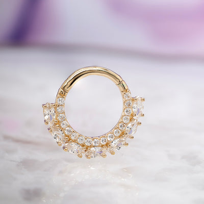 "Bitter Sweet" Hinge Ring / Clicker in Gold with White CZ's
