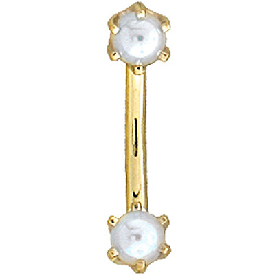 Pearl Bead Prong Curved Barbell in Gold
