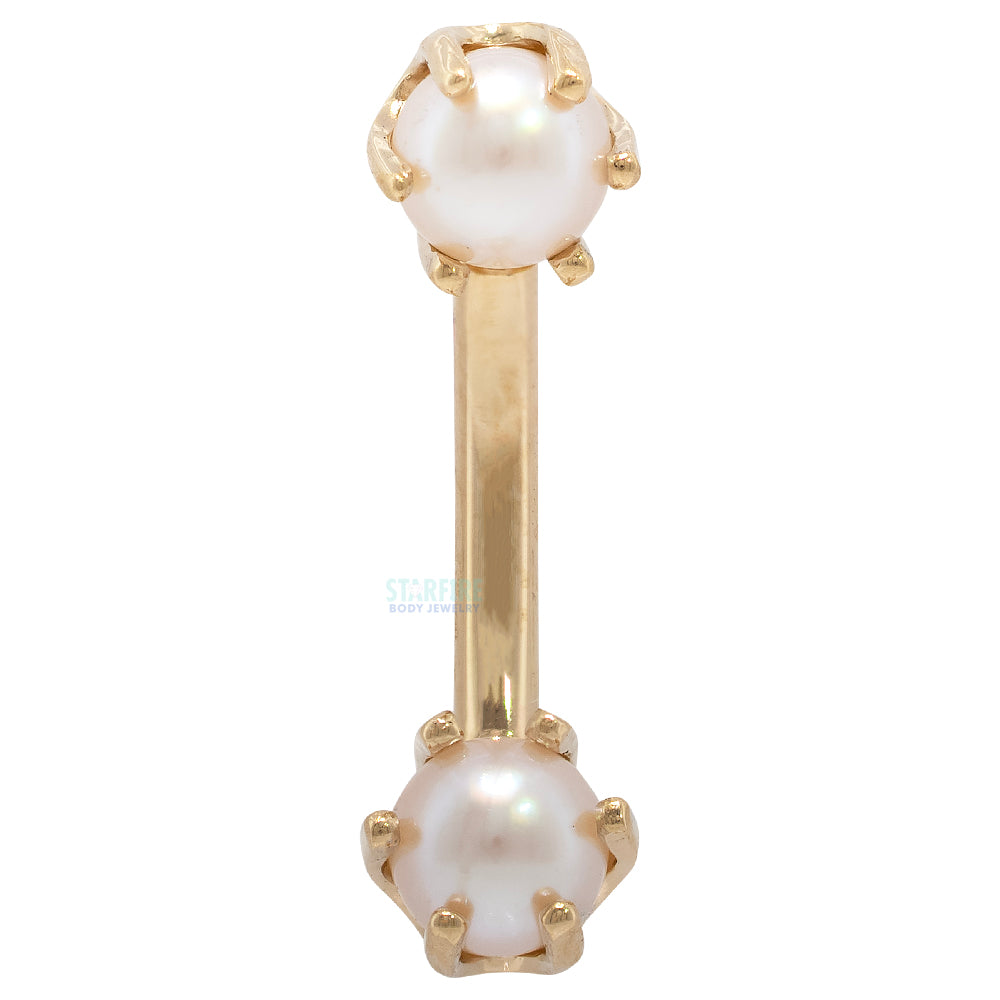 Pearl Bead Prong Curved Barbell in Gold