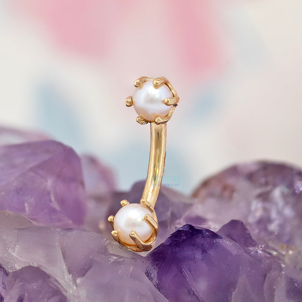 Pearl Bead Prong Curved Barbell in Gold