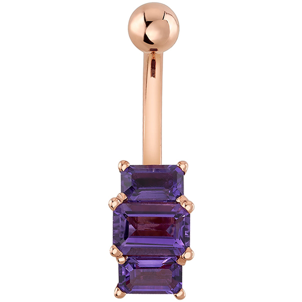 "Tri Emerald Sparkler" Navel Curve in Gold with Amethyst