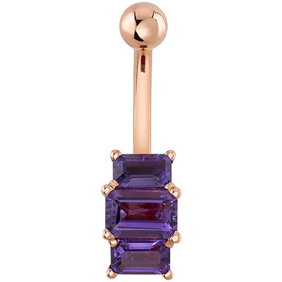 "Tri Emerald Sparkler" Navel Curve in Gold with Amethyst