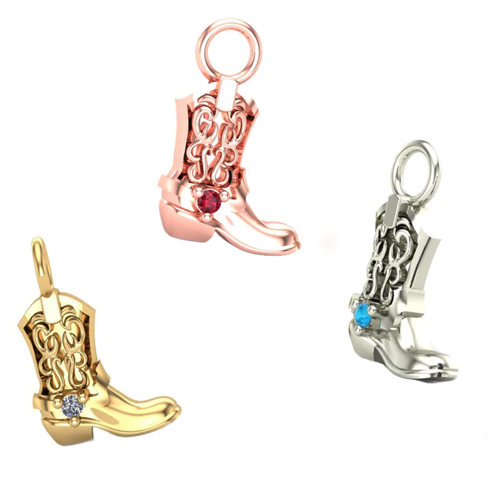 Cowboy Boot Charm in Gold with Gemstone