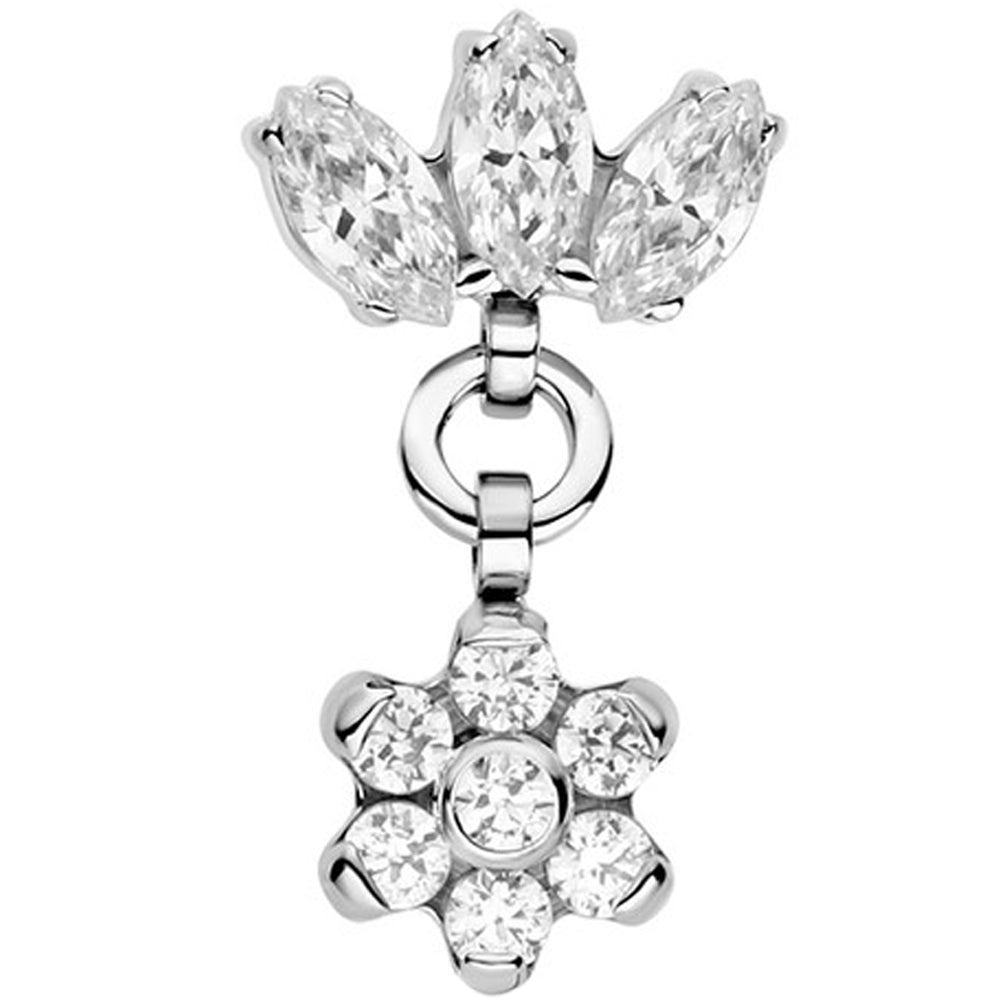 Marquise Fan Threaded End with Flower #3 Faceted Gem Dangle