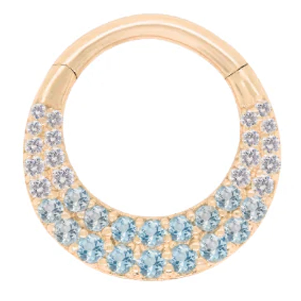 "Metamorphosis" Hinge Ring / Clicker in Gold with Ombre Blue Topaz'