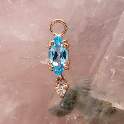 "Georgia" Charm with Dangle in Gold with Swiss Blue Topaz & Diamond