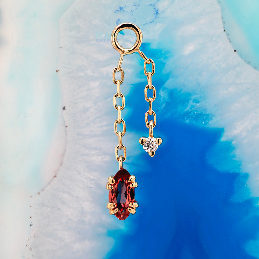 "Georgia" Double Chain Charm in Gold with Rhodolite Garnet & Diamond