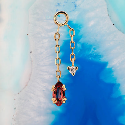 "Georgia" Double Chain Charm in Gold with Rhodolite Garnet & Diamond