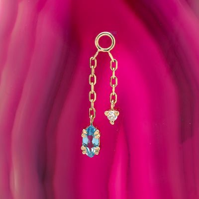 "Georgia" Double Chain Charm in Gold with Swiss Blue Topaz & Diamond