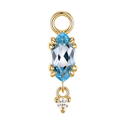 "Georgia" Charm with Dangle in Gold with Swiss Blue Topaz & Diamond