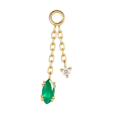 "Georgia" Double Chain Charm in Gold with Green Chalcedony & Diamond