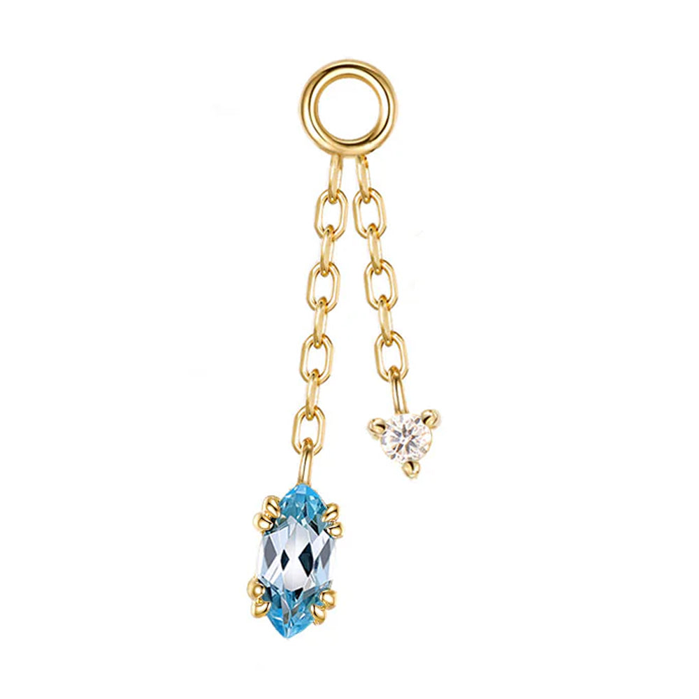 "Georgia" Double Chain Charm in Gold with Swiss Blue Topaz & Diamond