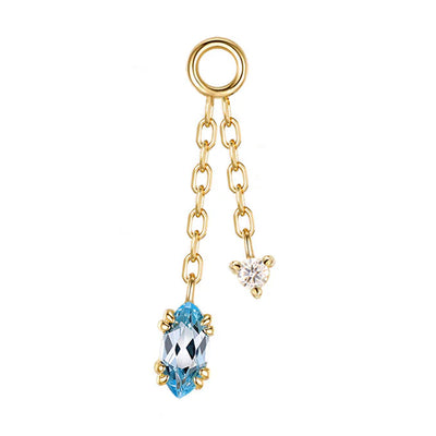 "Georgia" Double Chain Charm in Gold with Swiss Blue Topaz & Diamond