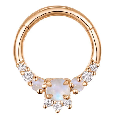 "Leia Elaborate" Hinge Ring / Clicker in Gold with Moonstone & Diamonds