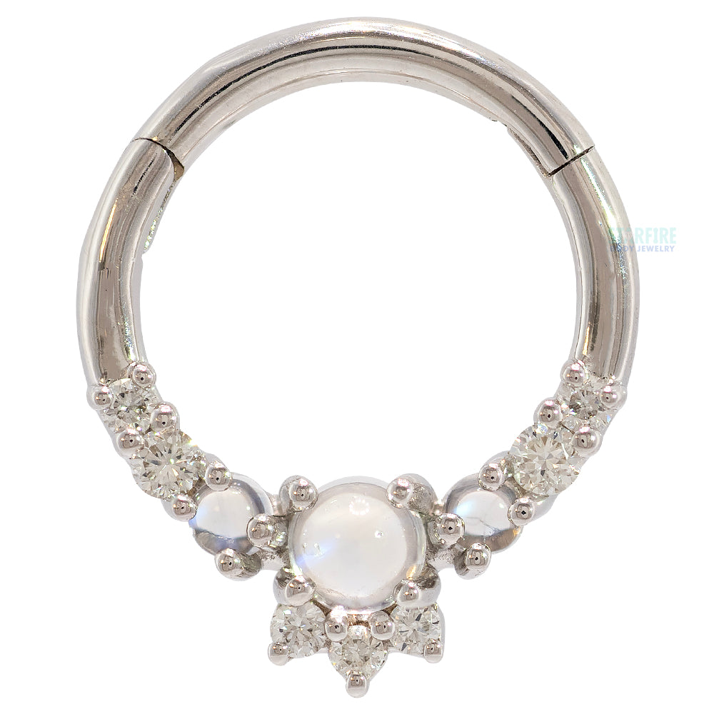 "Leia Elaborate" Hinge Ring / Clicker in Gold with Moonstone & Diamonds