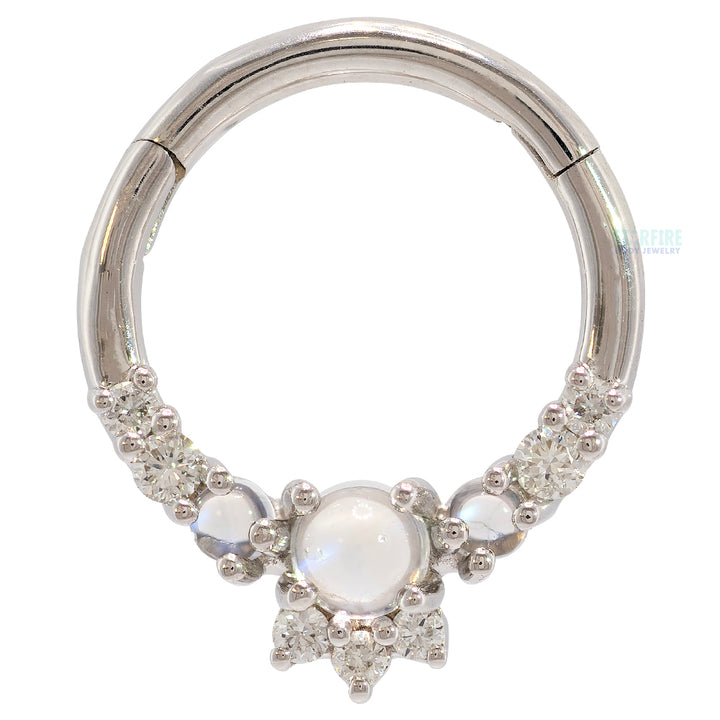 "Leia Elaborate" Hinge Ring / Clicker in Gold with Moonstone & Diamonds