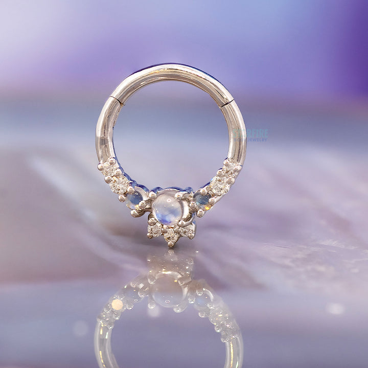 "Leia Elaborate" Hinge Ring / Clicker in Gold with Moonstone & Diamonds