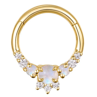 "Leia Elaborate" Hinge Ring / Clicker in Gold with Moonstone & Diamonds