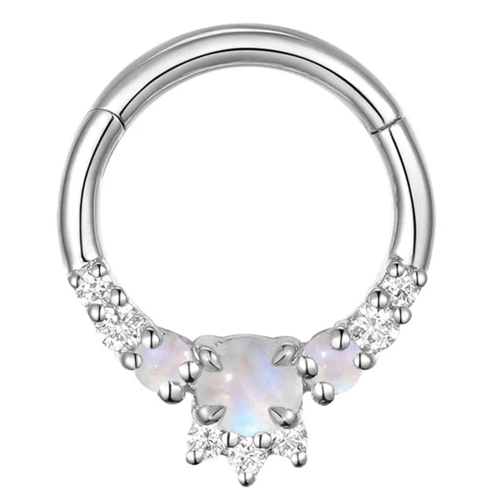 "Leia Elaborate" Hinge Ring / Clicker in Gold with Moonstone & Diamonds
