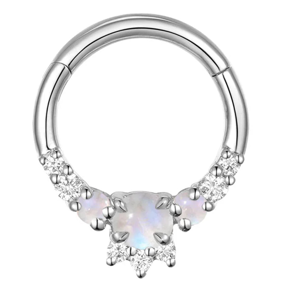 "Leia Elaborate" Hinge Ring / Clicker in Gold with Moonstone & Diamonds