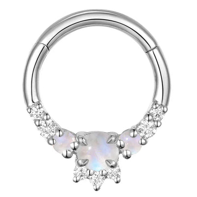 "Leia Elaborate" Hinge Ring / Clicker in Gold with Moonstone & Diamonds