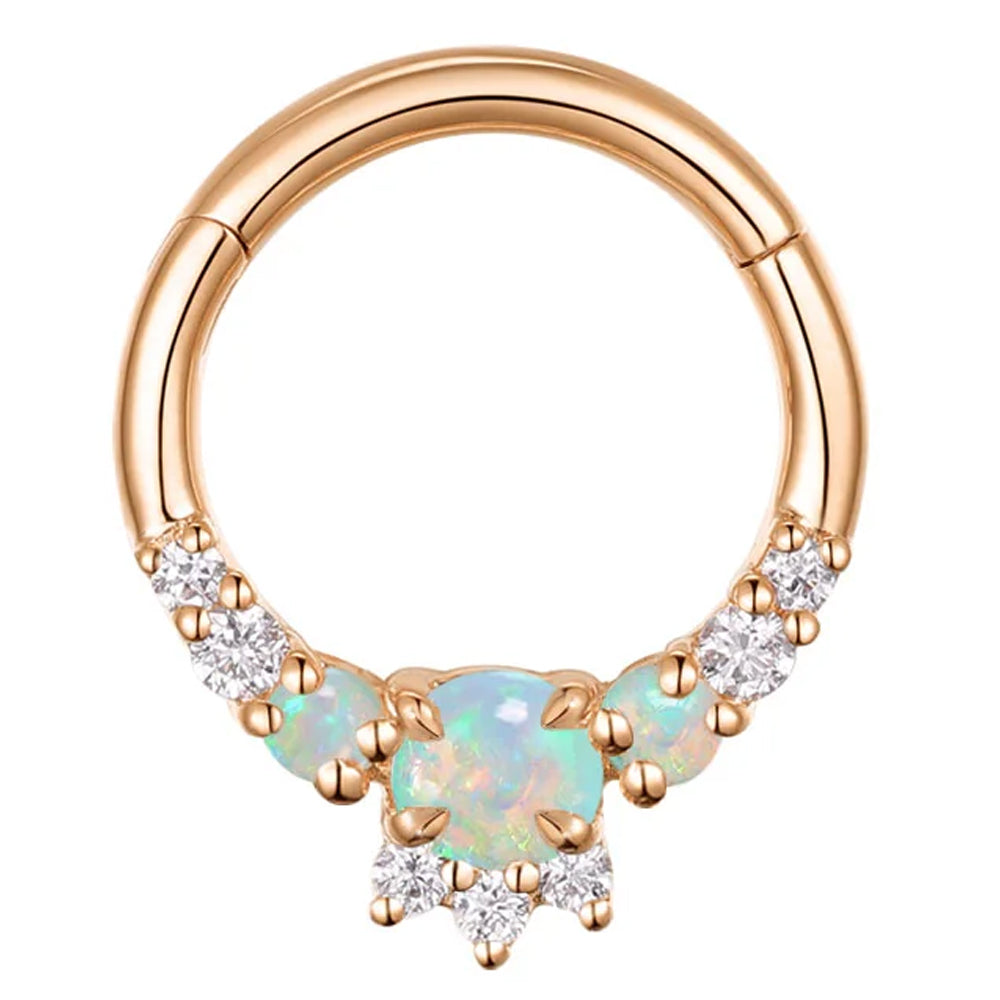 "Leia Elaborate" Hinge Ring / Clicker in Gold with Opal & Diamonds