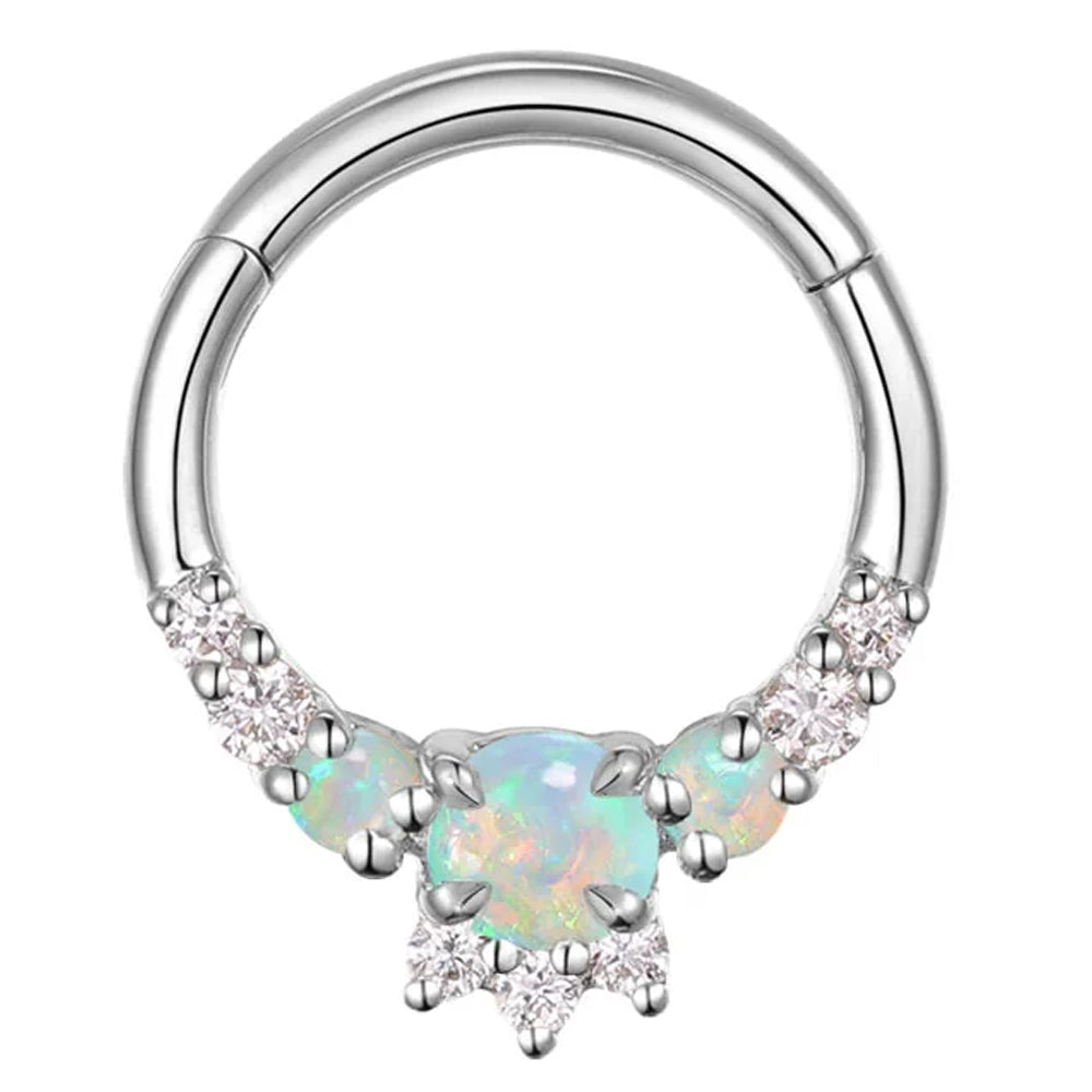 "Leia Elaborate" Hinge Ring / Clicker in Gold with Opal & Diamonds
