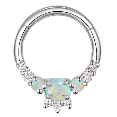"Leia Elaborate" Hinge Ring / Clicker in Gold with Opal & Diamonds