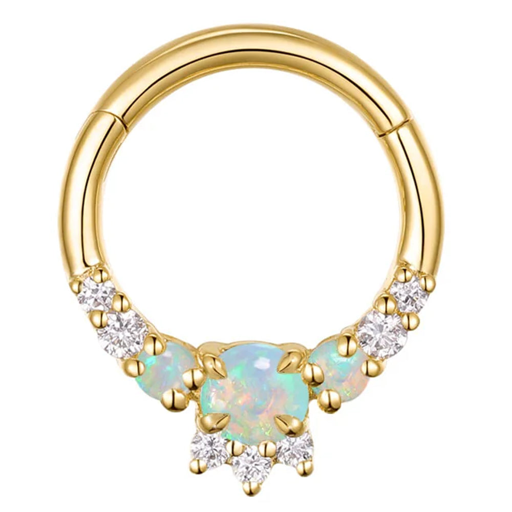 "Leia Elaborate" Hinge Ring / Clicker in Gold with Opal & Diamonds