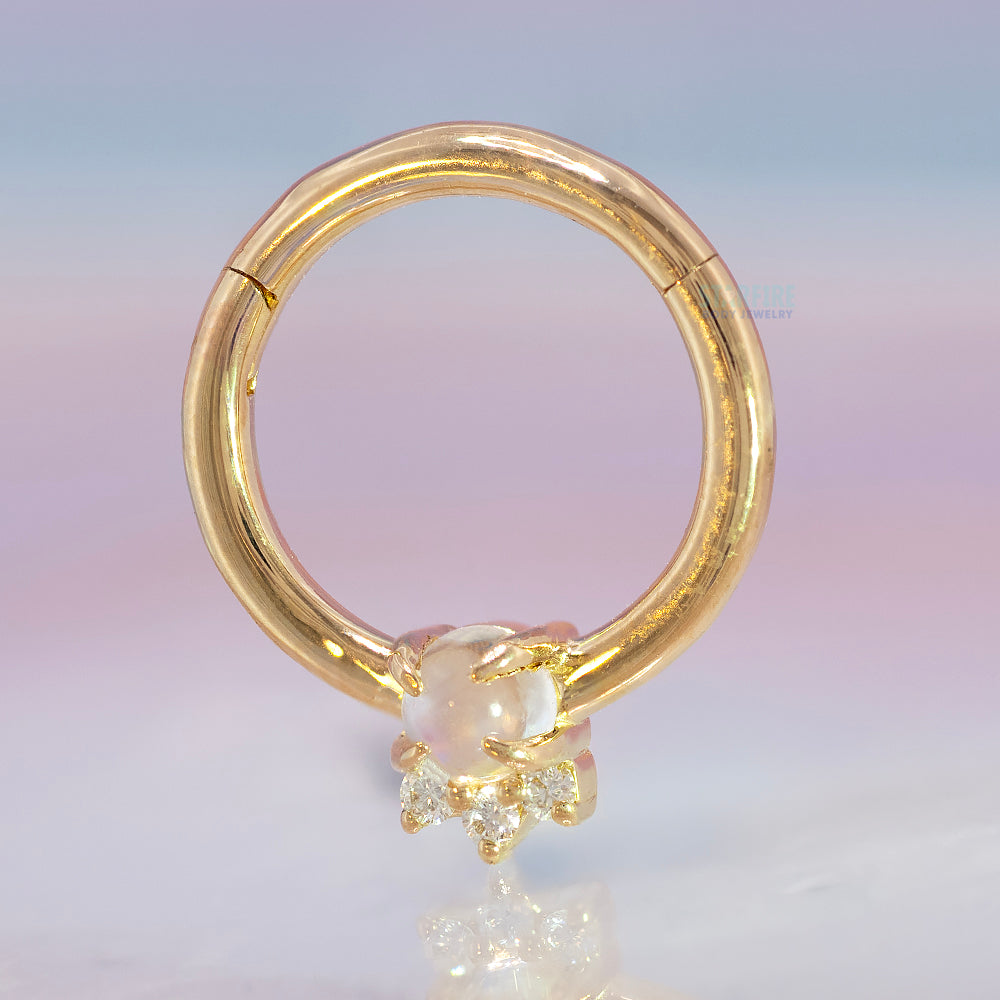 "Leia" Hinge Ring / Clicker in Gold with Moonstone & Diamonds