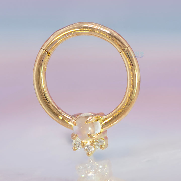 "Leia" Hinge Ring / Clicker in Gold with Moonstone & Diamonds