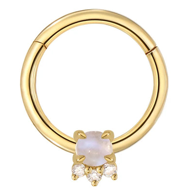 "Leia" Hinge Ring / Clicker in Gold with Moonstone & Diamonds