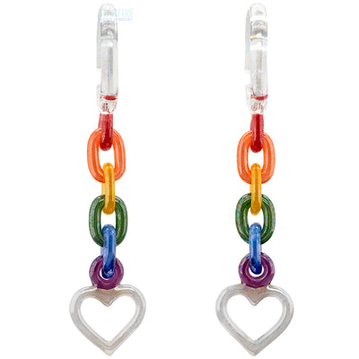 Glass Chain Weights with Heart - Oil Slick Clear with Rainbow & UV White Pink