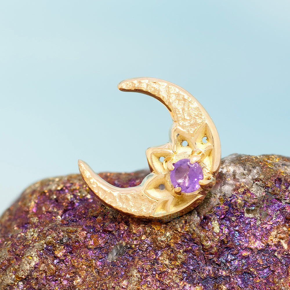 threadless: Crescent Moon End in Gold with Round Amethyst