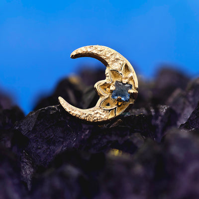 threadless: Crescent Moon End in Gold with Blue Sapphire