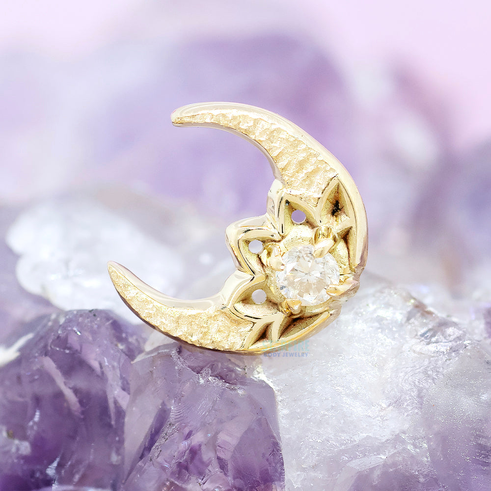 threadless: Crescent Moon End in Gold with Round Diamond