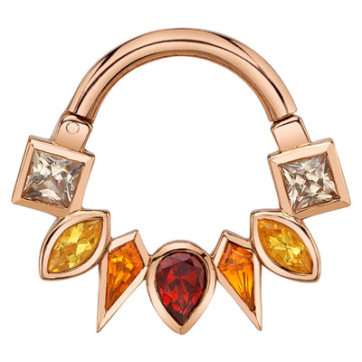 "Xia Jing" Hinge Ring in Gold with Garnet, Madeira Citrine, Citrine & Champagne Sapphires