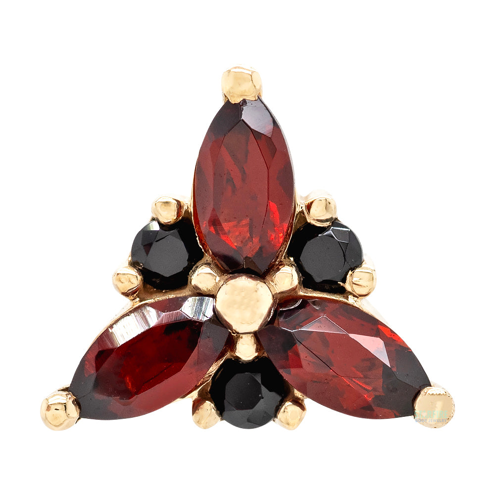 threadless: "Lilith" End in Gold with Mozambique Garnet & Black Spinels
