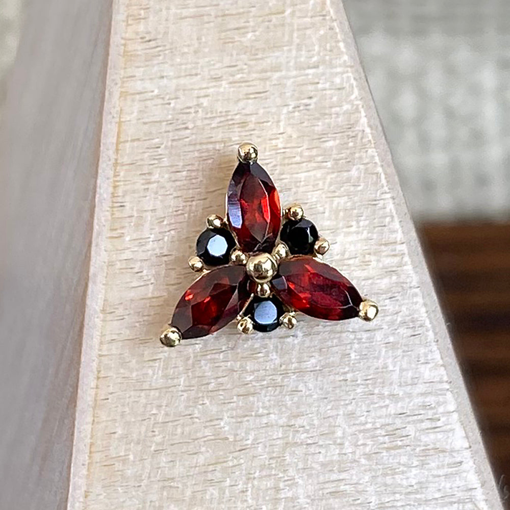 threadless: "Lilith" End in Gold with Mozambique Garnet & Black Spinels