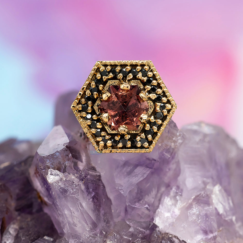 threadless: "Hex Halo" End in Gold with Mozambique Sapphire & Black Diamonds