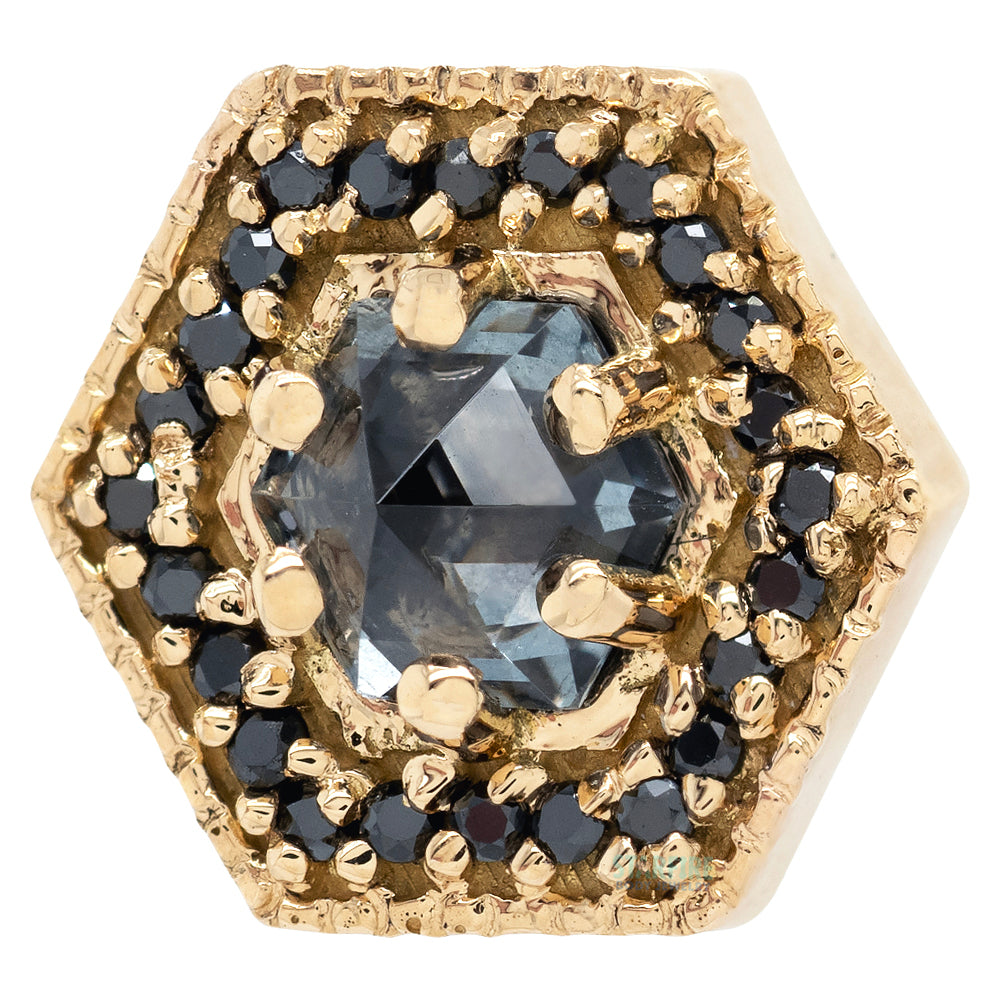 threadless: "Hex Halo" End in Gold with Mozambique Spinel & Black Diamonds