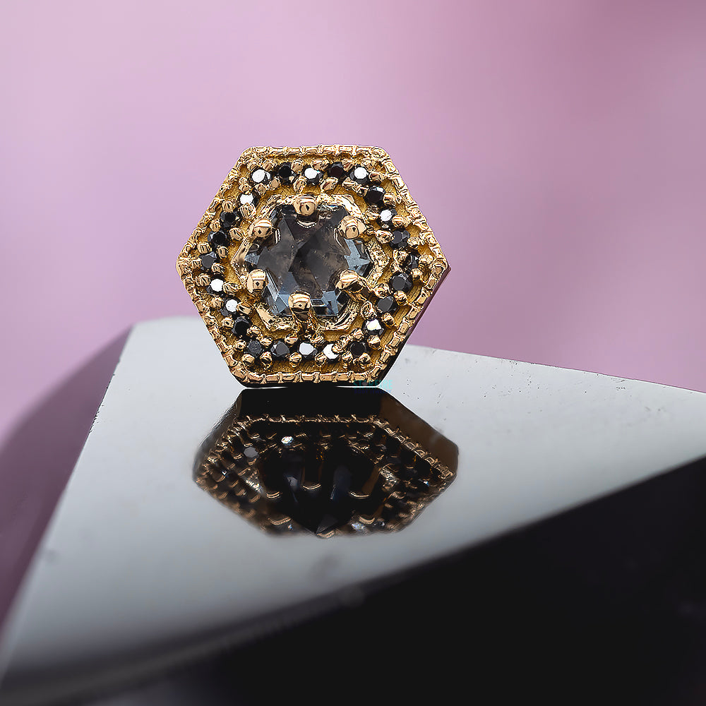 threadless: "Hex Halo" End in Gold with Mozambique Spinel & Black Diamonds