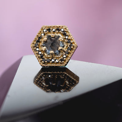 threadless: "Hex Halo" End in Gold with Mozambique Spinel & Black Diamonds