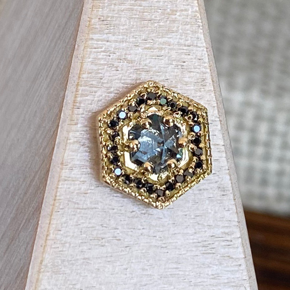 threadless: "Hex Halo" End in Gold with Mozambique Spinel & Black Diamonds