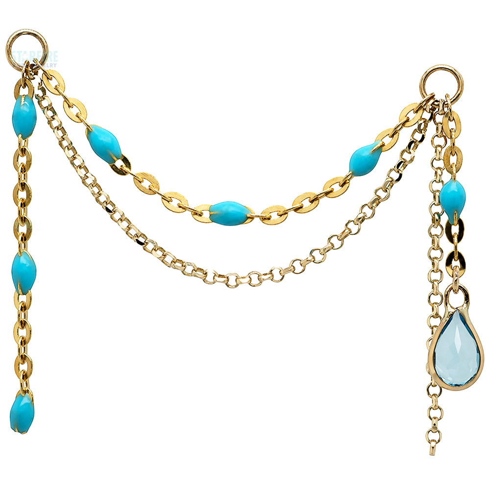 "Blue Velvet" Chain Attachment in Gold with Swiss Blue Topaz