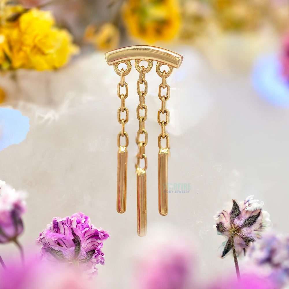 threadless: "Triple Wind Chime" Hidden Helix End with Chains in Gold